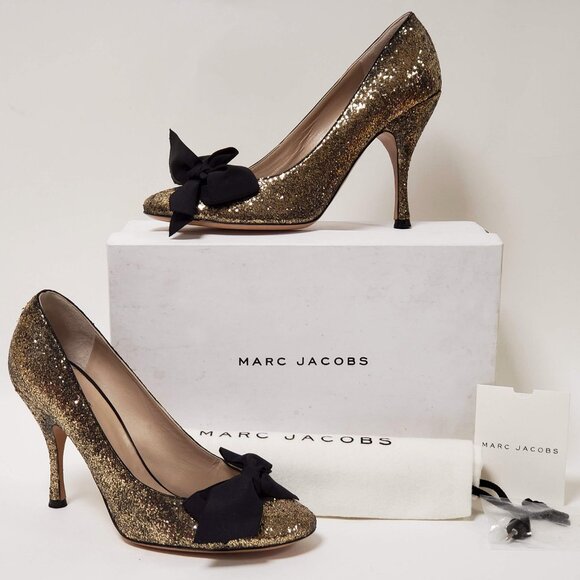MARC JACOBS SHOES GLITTER GALACTICA GROSGRAIN BOW PUMPS sz IT 39 US 9 - Picture 6 of 14